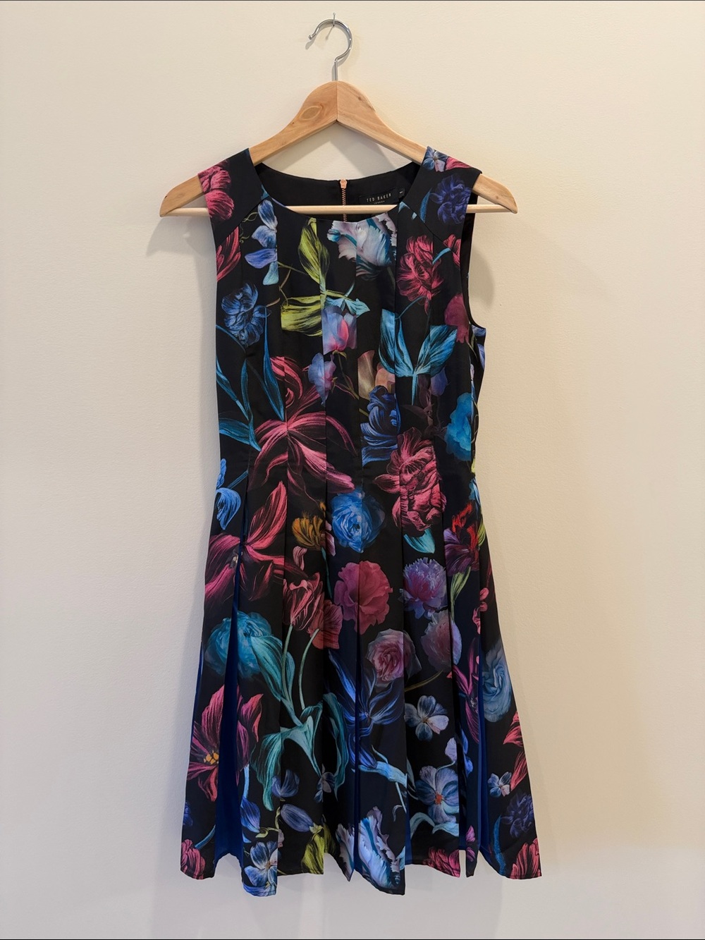 Ted Baker Black Floral Fit-and-Flare Mini Dress